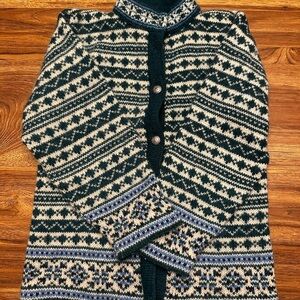 L.L. Bean Teal and Cream Wool Sweater
